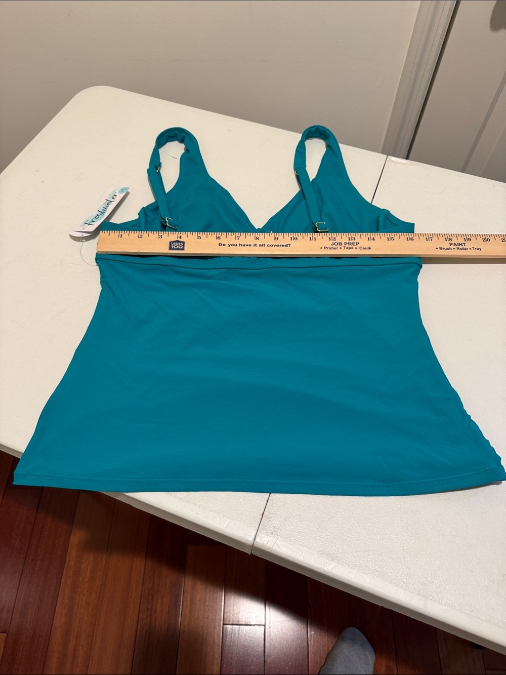 NWT Teal Ruched Tankini Top Twist VNeck Underwire Remo Pads Adjustable Straps XL - Picture 10 of 11